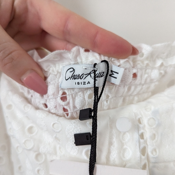 NWT Charo Ruiz Ibiza White Yara Eyelet Cotton Drop Waist Corset Mini Dress - Picture 4 of 8